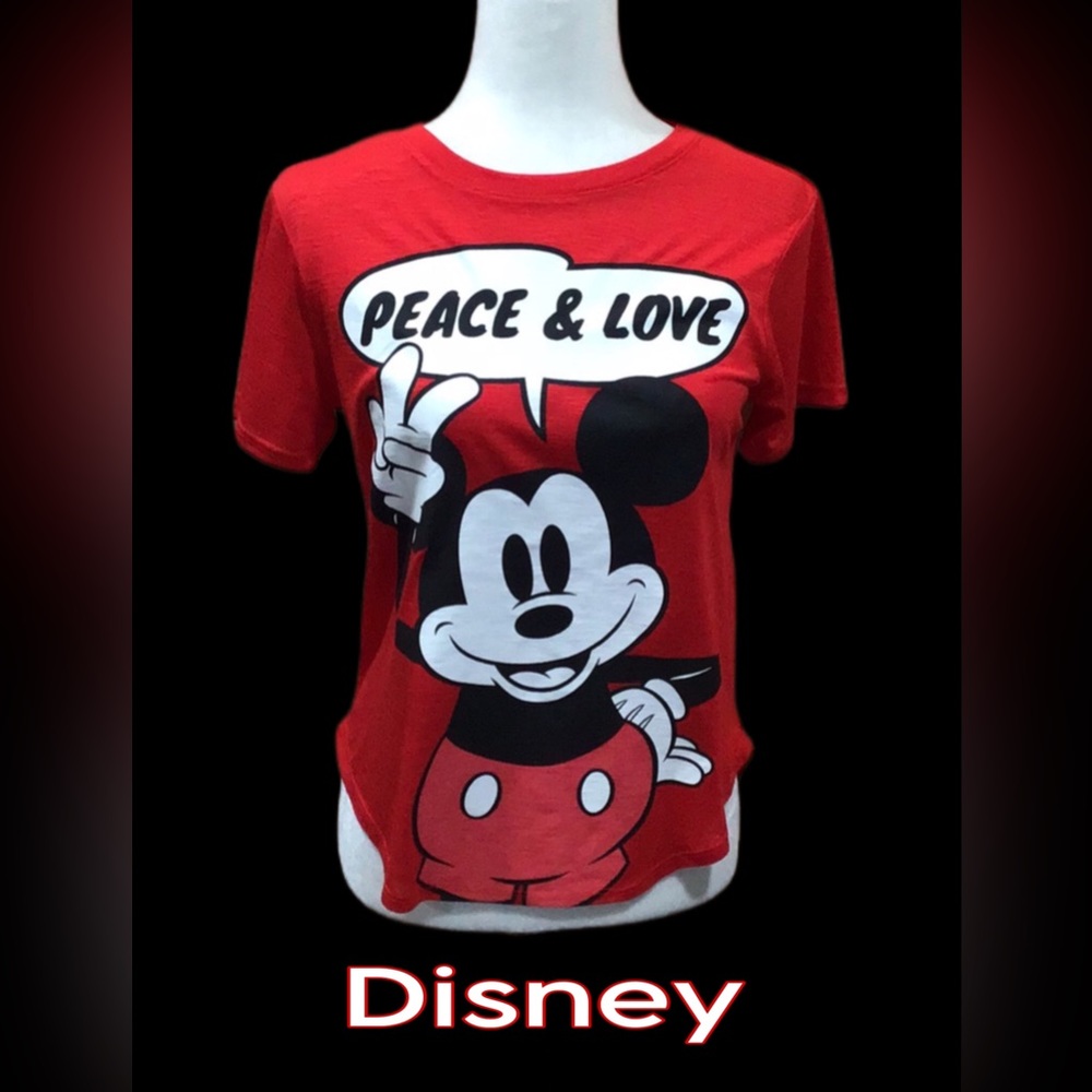 Disney Mickey Mouse‎ Peace & Love T-Shirt, Red, Medium (7-9)